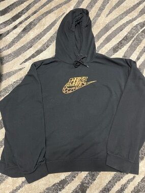 Nike Black Hoodie with Yellow and Brown Leopard Logo